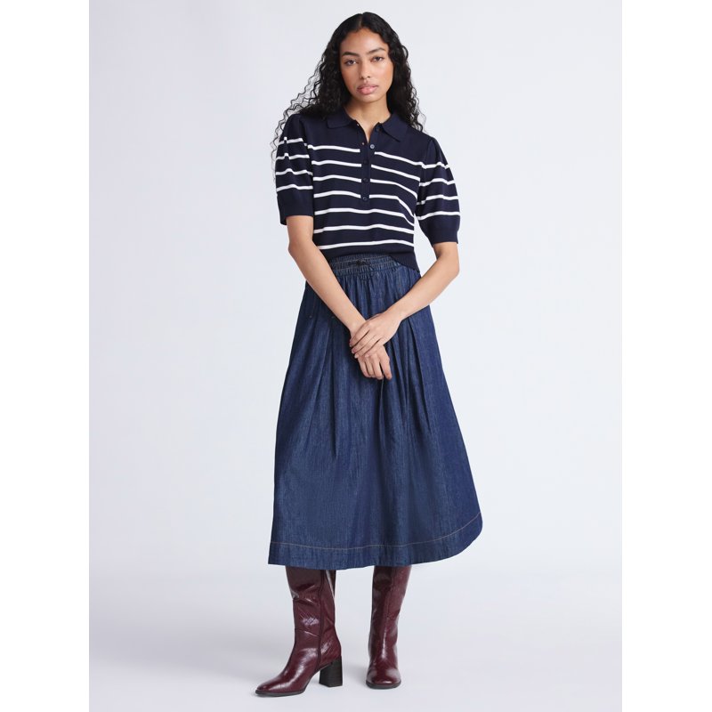 Free Assembly Women's Collared Sweater Tee With Puff Sleeves Lightweight Sizes XS-XXL