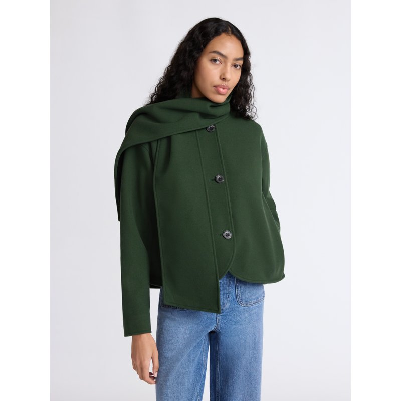 Free Assembly Women's Faux Wool Jacket with Scarf Sizes XS-XXL