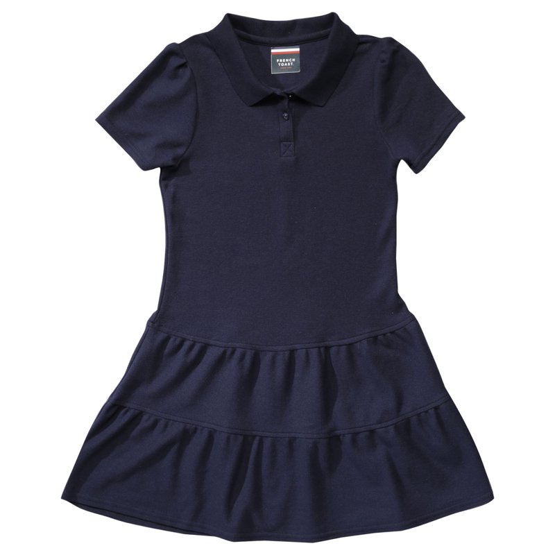 French Toast Girls School Uniform Short Sleeve Ruffle Pique Polo Dress Sizes 4-16