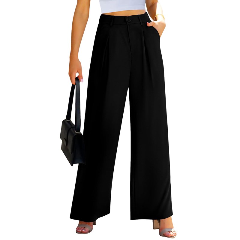 FreshPretty Women High Waist Palazzo Pants Casual Wide Leg Trousers Button Down Loose Work Office Business Suit Pant Pockets