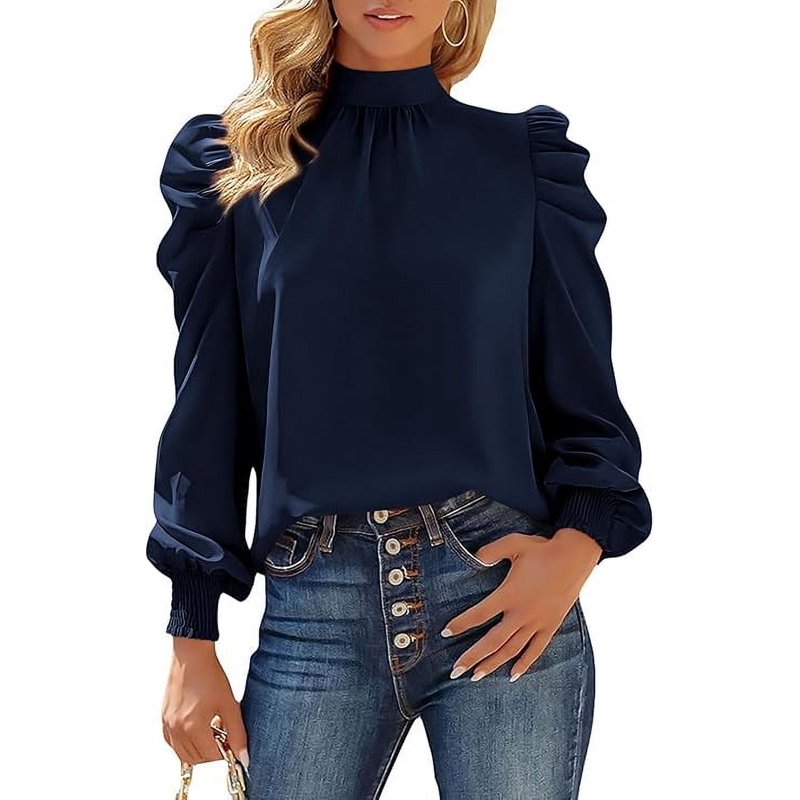 FreshPretty Women Satin Puff Long Sleeve Blouses Mock Neck Shirts Business Casual Tops Work Dressy Blouse Spring Fall Clothes FreshPretty Women Satin Puff Long Sleeve Blouses Mock Neck Shirts Business Casual Tops Work Dressy Blouse Spring Fall Clothes