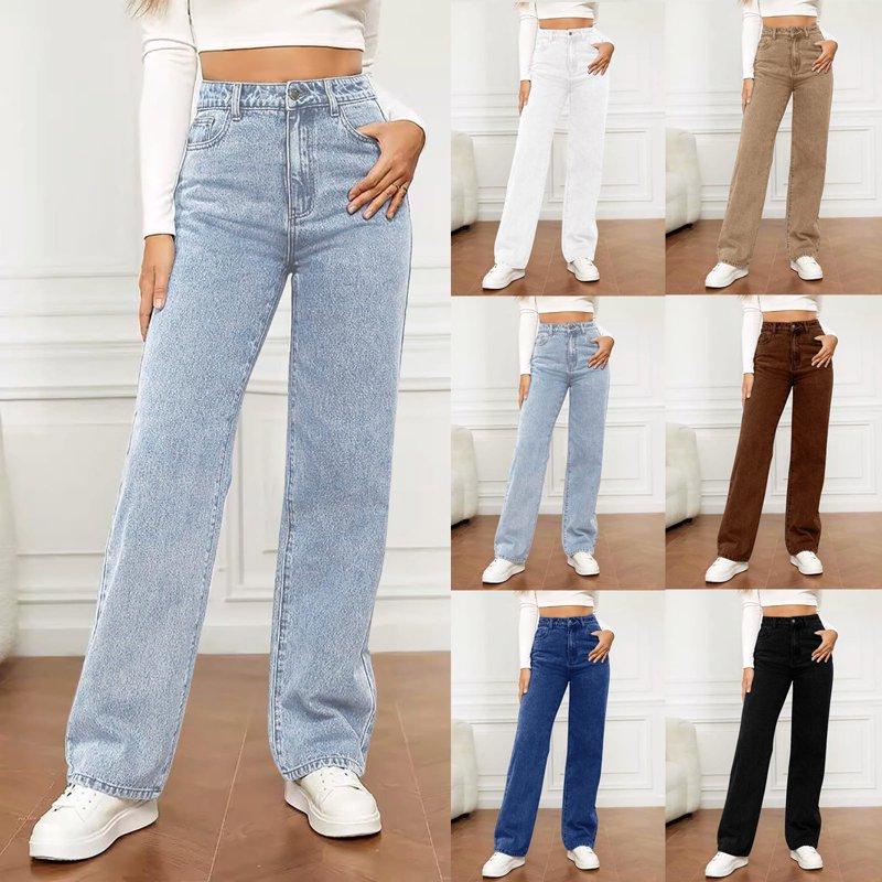 FRSASU Women Cargo Jeans High Waist Straight Leg Trendy Stretchy Lightweight Jeans for Women White XL(XL)