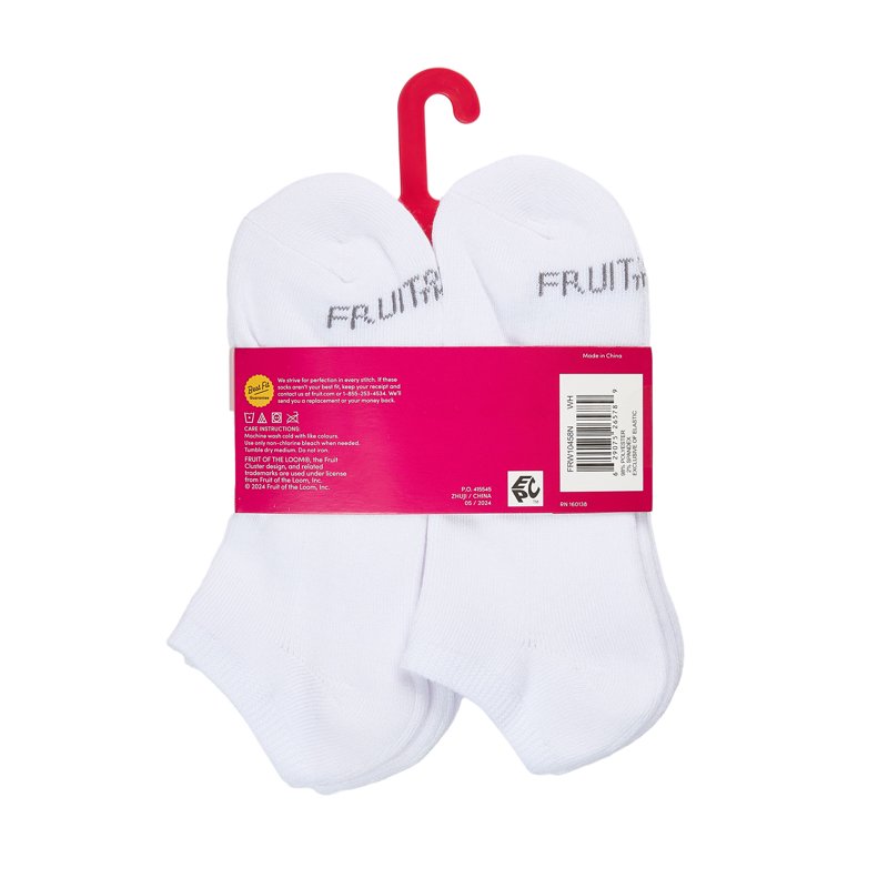 Fruit Of The Loom All Day Comfort No-Show Socks For Women White Sizes 4-10 (6-Pack)