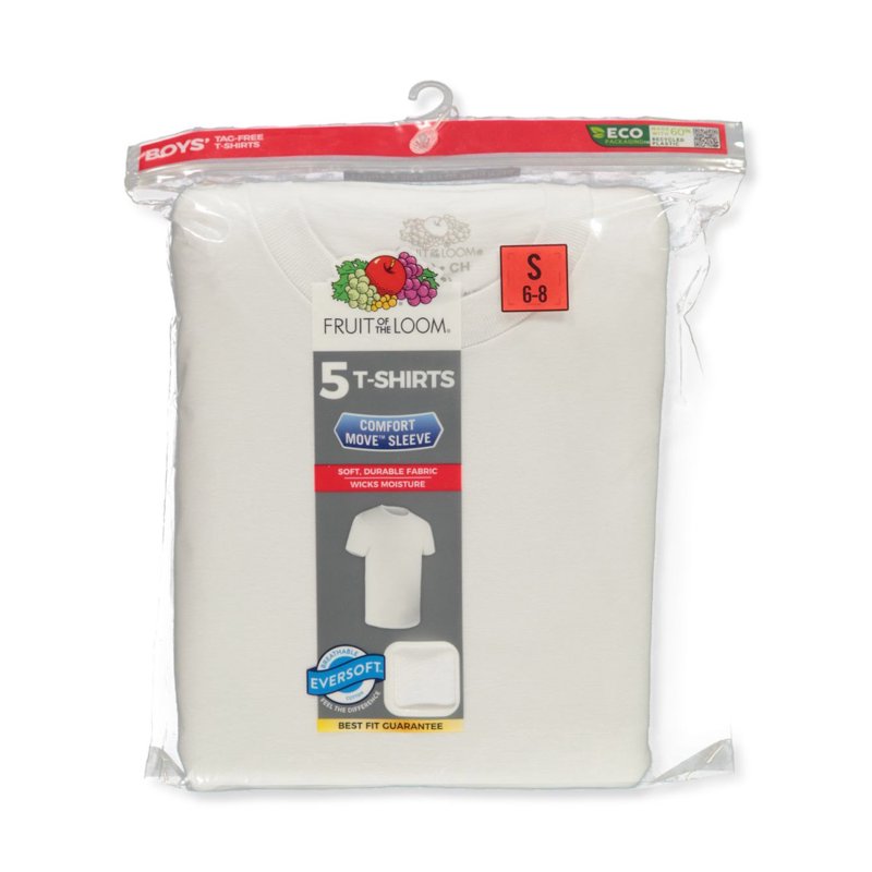 Fruit Of The Loom Boys' White Crew Undershirts 5 Pack Sizes XS-XL