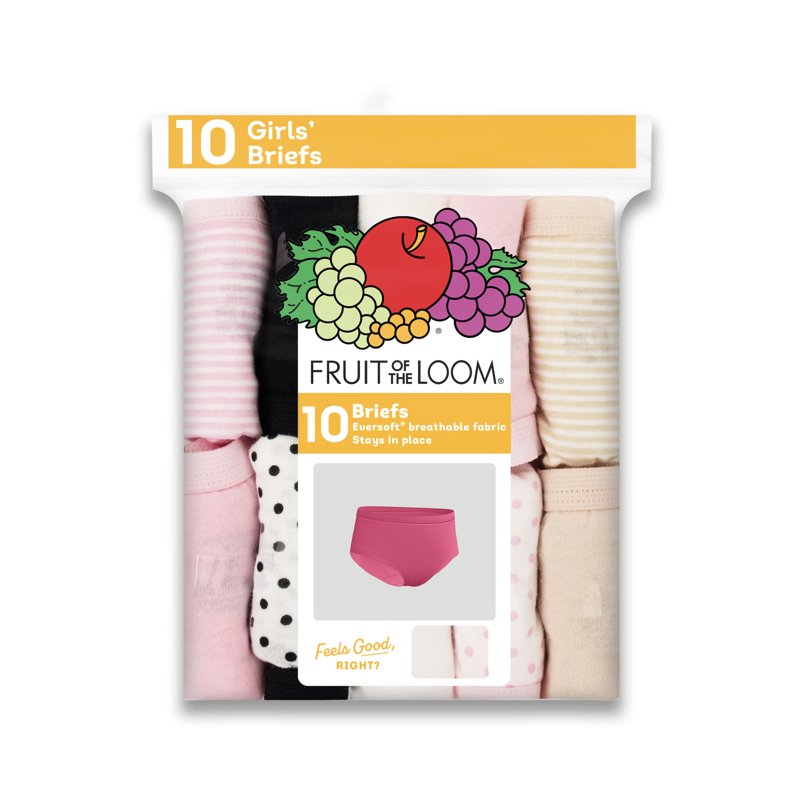 Fruit Of The Loom Girls' Eversoft Brief Underwear 10-Pack Sizes 4-16