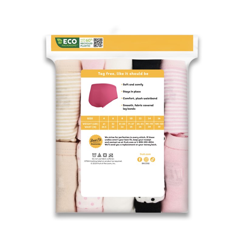 Fruit Of The Loom Girls' Eversoft Brief Underwear 10-Pack Sizes 4-16