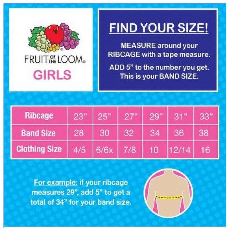 Fruit Of The Loom Girls Pull Over Built Up Strap Cotton Sport Bra 3-Pack Sizes 28-38