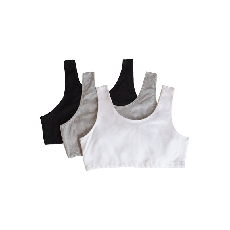 Fruit of the Loom Girls Pull Over Built Up Strap Cotton Sport Bra 3-Pack Sizes 28-38