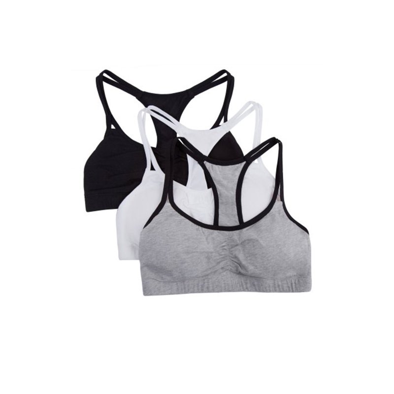 Fruit of the Loom Girls Pull Over Cotton Racerback Sports Bra 3-Pack Sizes 28-38
