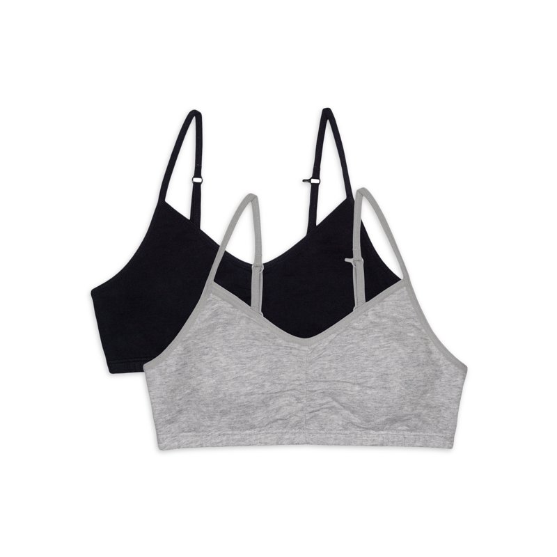 Fruit of the Loom Girls Sports Bra with Removable Pads 2-Pack Sizes (28-38)