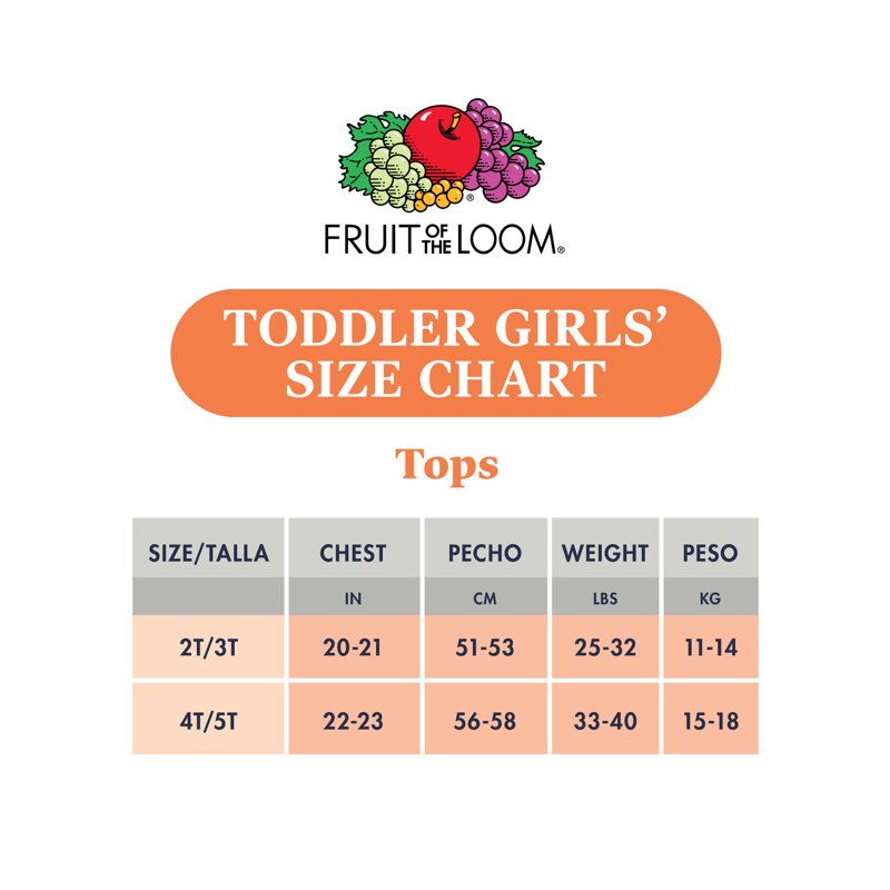 Fruit Of The Loom Toddler Girl EverSoft Cotton Crew T-Shirts 6-Pack Sizes 2T-5T