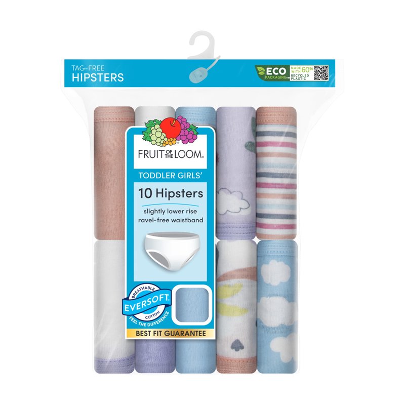 Fruit Of The Loom Toddler Girl EverSoft Cotton Hipster Underwear 10 Pack Sizes 2T-5T