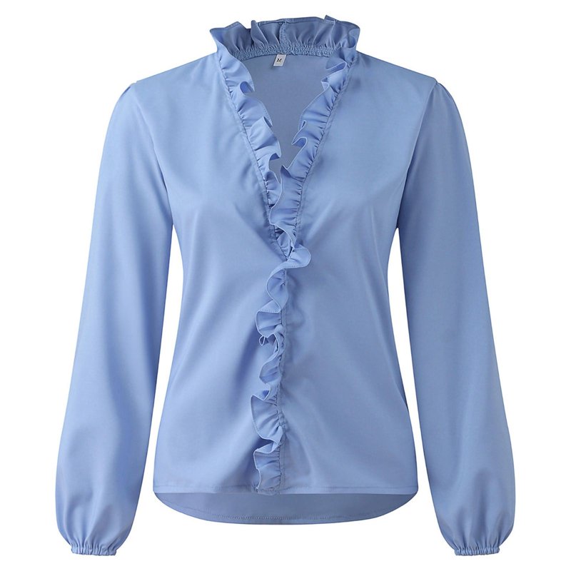 Fznquz Blue Womens Holiday Tops Ruffle Peplum Plain Blouse V Neck Long Sleeve Casual Blouses For Women L