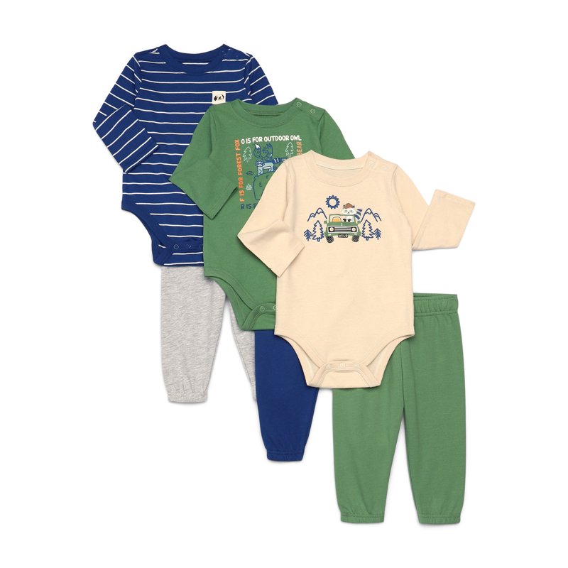 Garanimals Baby Boys Mix and Match Bodysuits and Joggers Kid-Pack 6-Piece Sizes 0M-24M