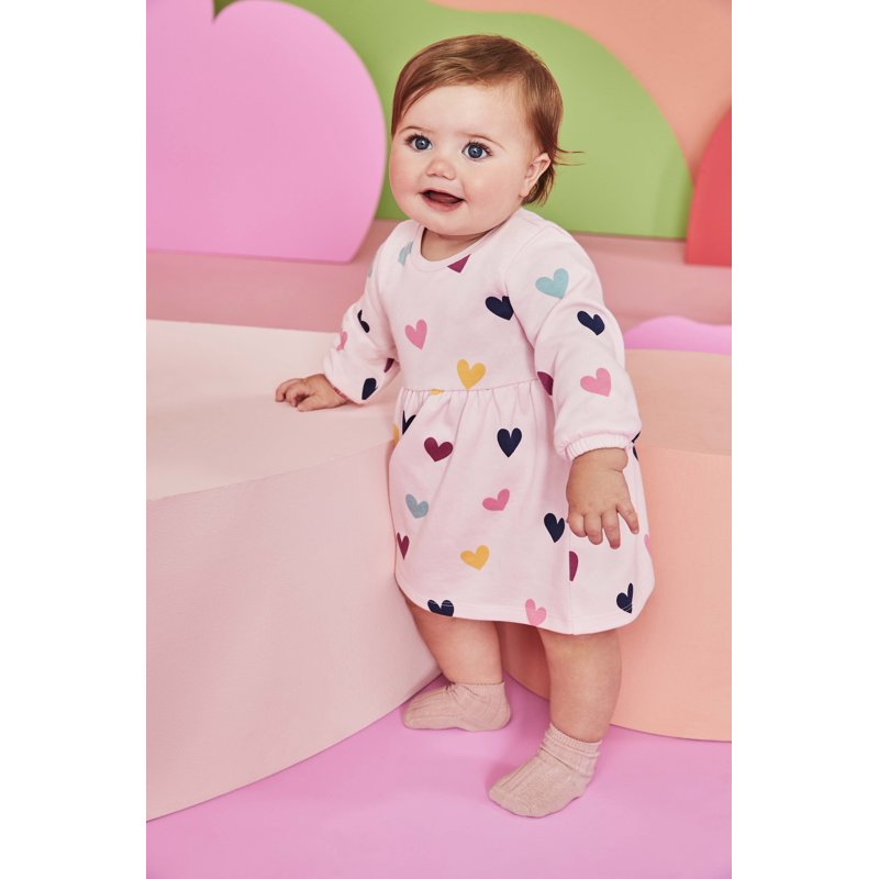 Garanimals Baby Girls Print Babydoll Dress With Long Sleeves Sizes 0M-24M