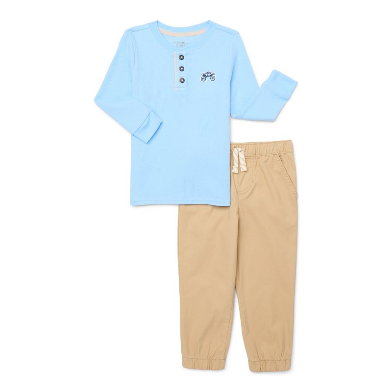 Garanimals Toddler Boys Waffle Henley Top and Twill Joggers Outfit Set 2-Piece Sizes 18M-5T