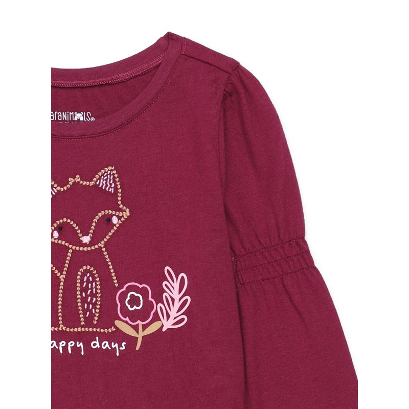 Garanimals Toddler Girl Long Gathered Sleeve Graphic Top Sizes 18M-5T