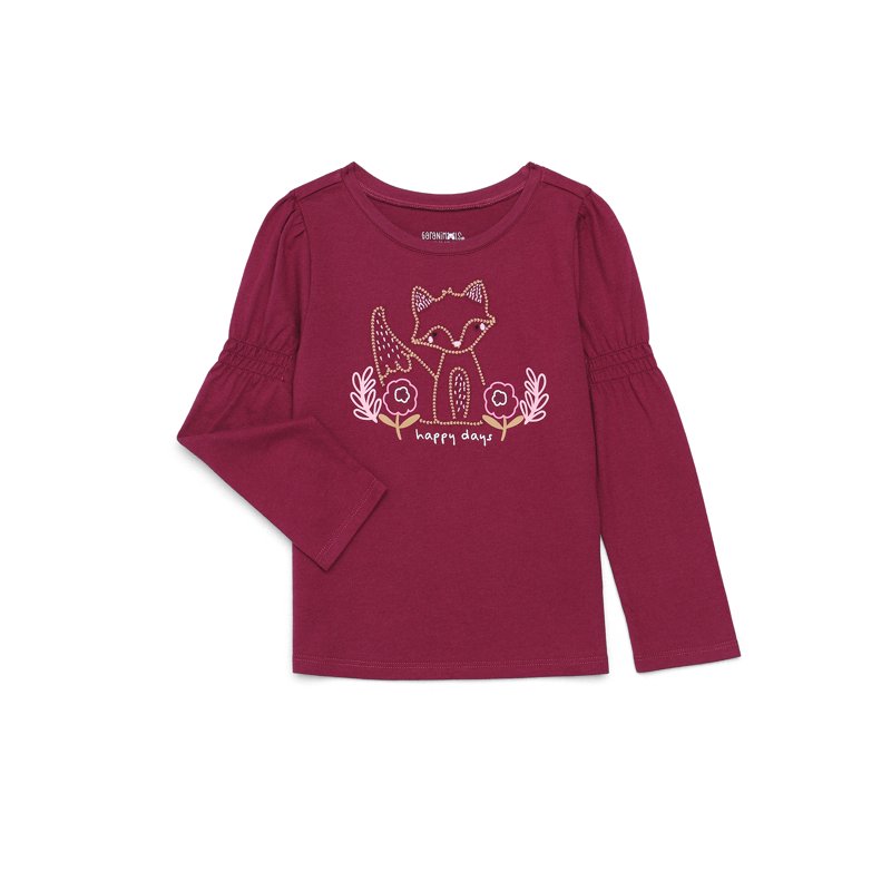 Garanimals Toddler Girl Long Gathered Sleeve Graphic Top Sizes 18M-5T
