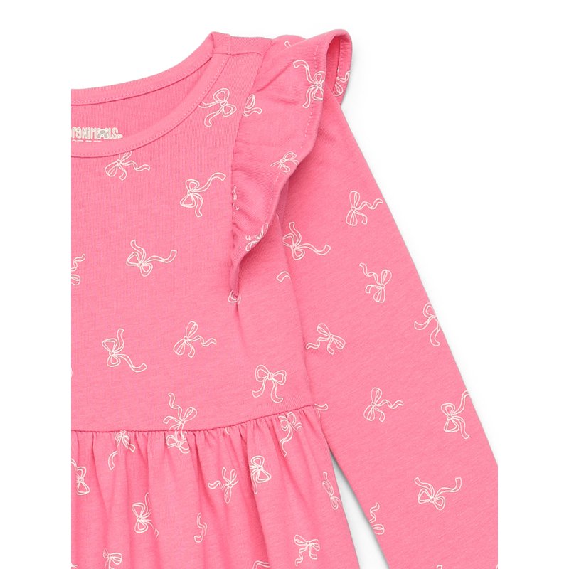 Garanimals Toddler Girl Long Sleeve Printed Dress With Ruffle Shoulders Sizes 18M-5T