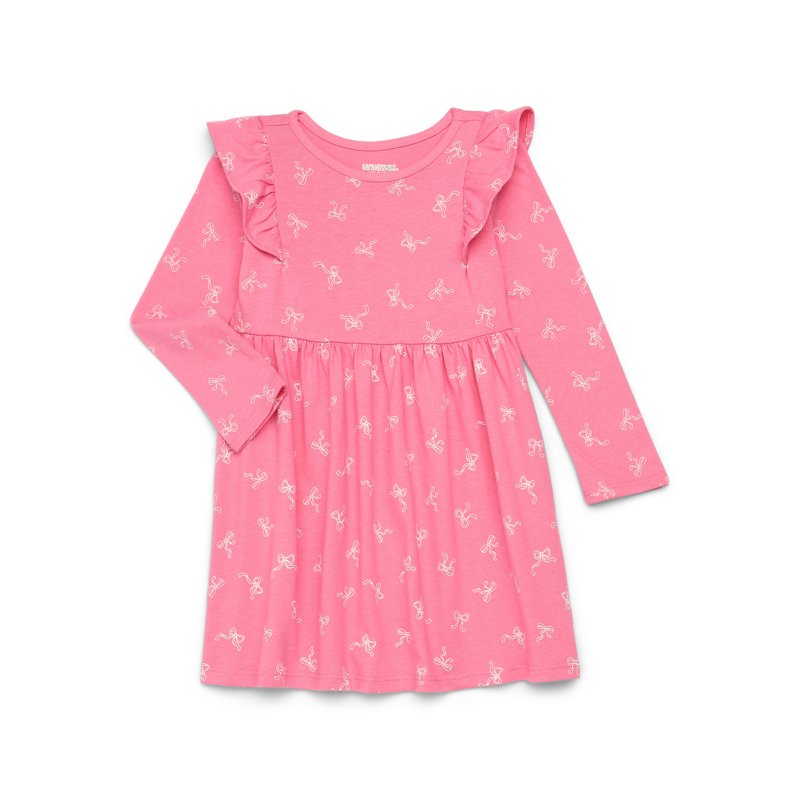 Garanimals Toddler Girl Long Sleeve Printed Dress with Ruffle Shoulders Sizes 18M-5T