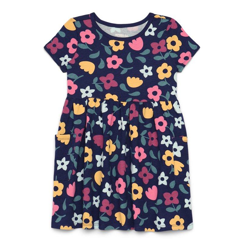 Garanimals Toddler Girl Short Sleeve Printed Dress with Patch Pockets Sizes 18M-5T