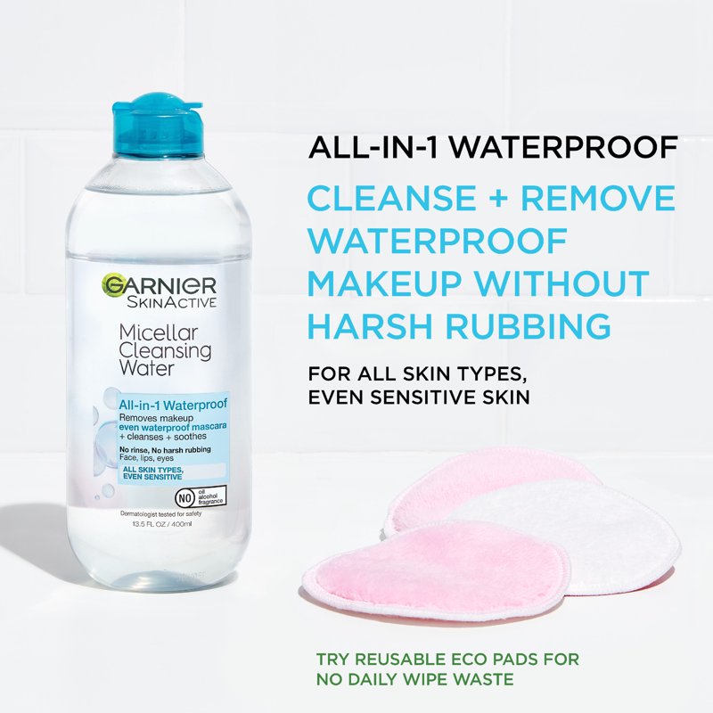 Garnier SkinActive Micellar Cleansing Water All In 1 Waterproof Makeup Remover Face Cleanser 13.5 Fl Oz