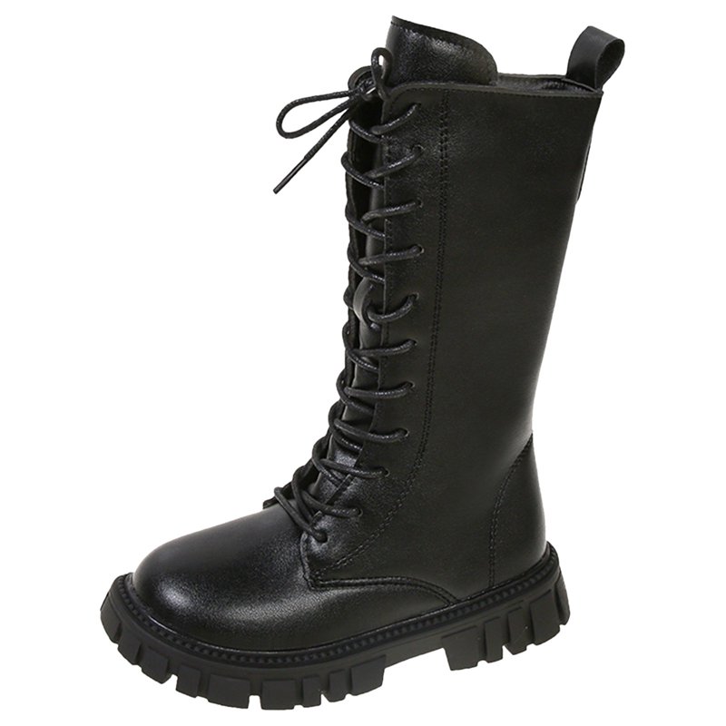 GBSYEWXS Closed Toe Zip-Up Girls Kids Combat Boots Knee-High Solid Color No Slip Daily Wear Black Boots For Girls Kids Size 4.5-5 T