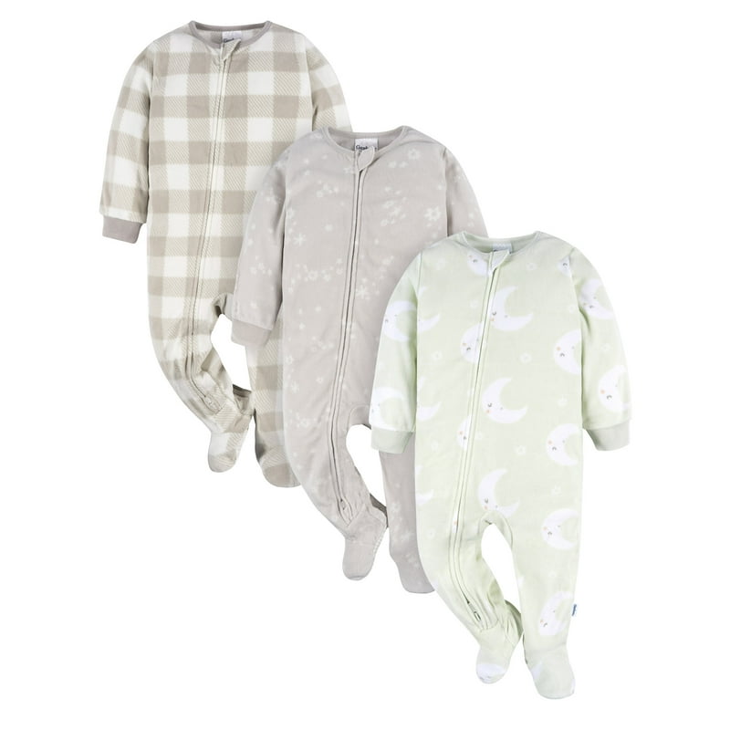 Gerber Baby and Toddler Neutral Microfleece Blanket Sleeper Pajamas 3-Pack Sizes 0/3M-5T