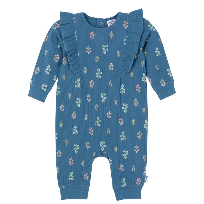 Gerber Baby Girl Long Sleeve Romper with Ruffles Sizes Newborn - 24 Months
