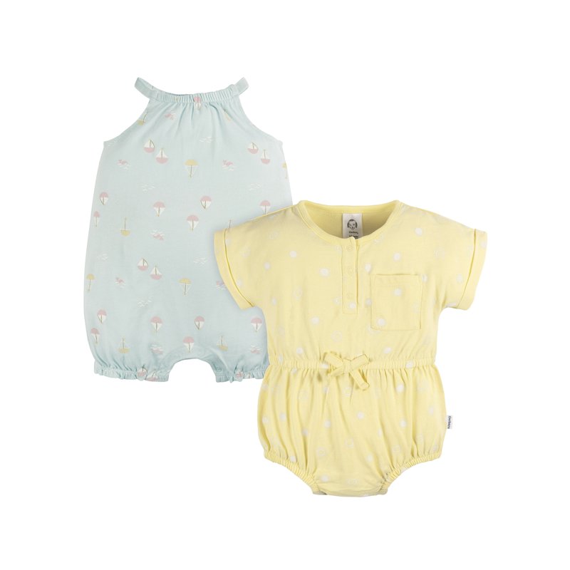 Gerber Baby Girl Rompers 2-Pack Sizes 0/3 Months - 24 Months