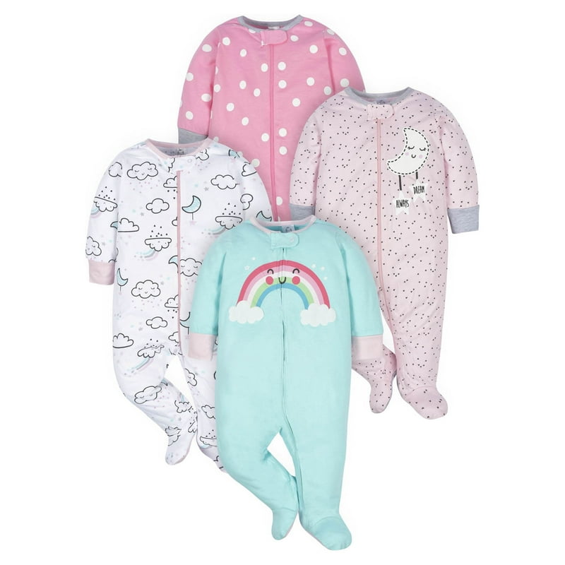 Gerber Baby Girl Sleep 'n Play Footed Pajamas 4-Pack