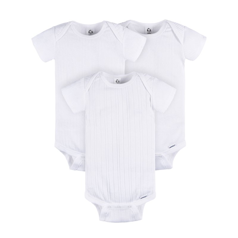 Gerber Baby Neutral 3-Pack White Short Sleeve Bodysuits Sizes Preemie - 24 Months