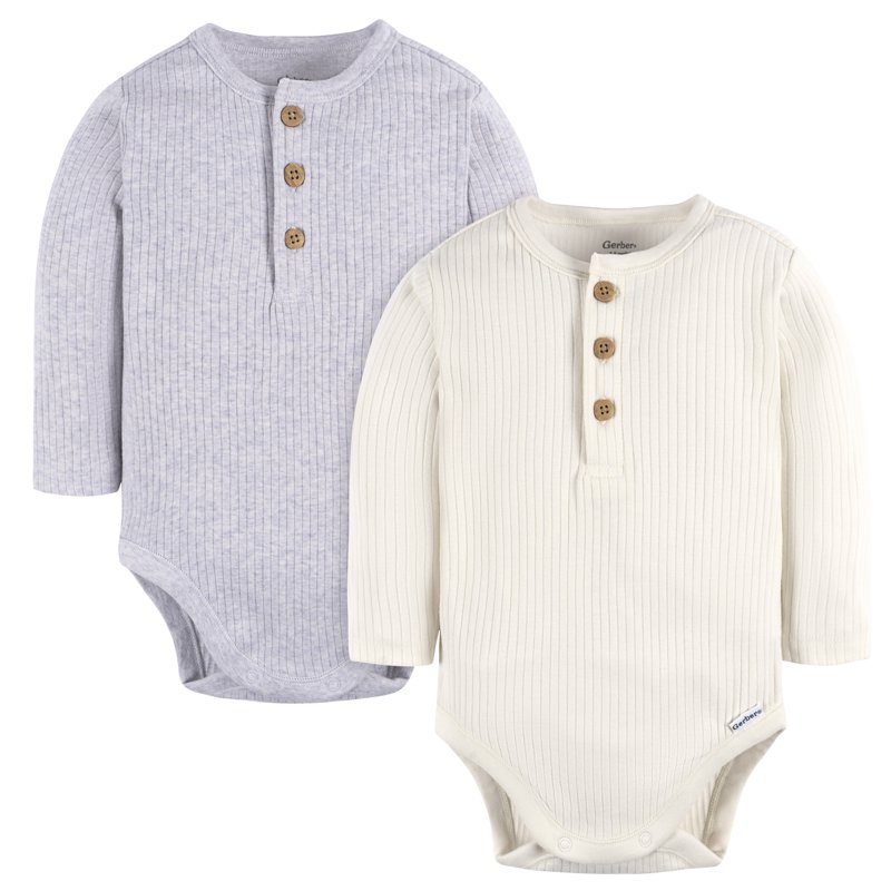 Gerber Baby Neutral Long Sleeve Bodysuits 2-Pack Sizes Newborn - 12 Months