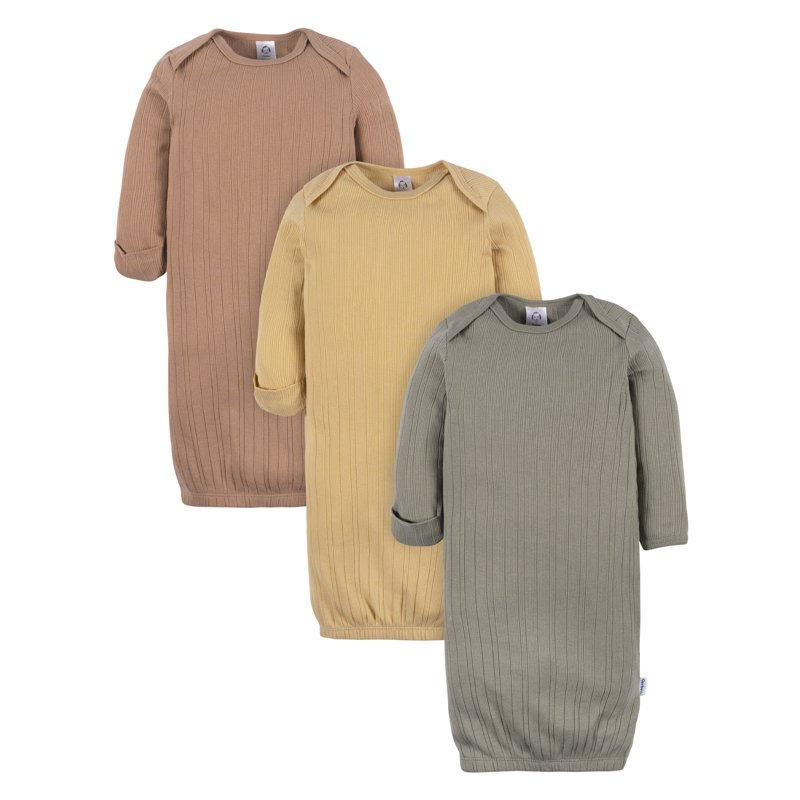 Gerber Baby Neutral Long Sleeve Gowns 3-Pack Sizes Newborn - 0/3 Months