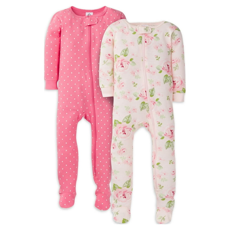 Gerber Baby & Toddler Girls Snug Fit Footed Cotton Pajamas 2-Pack