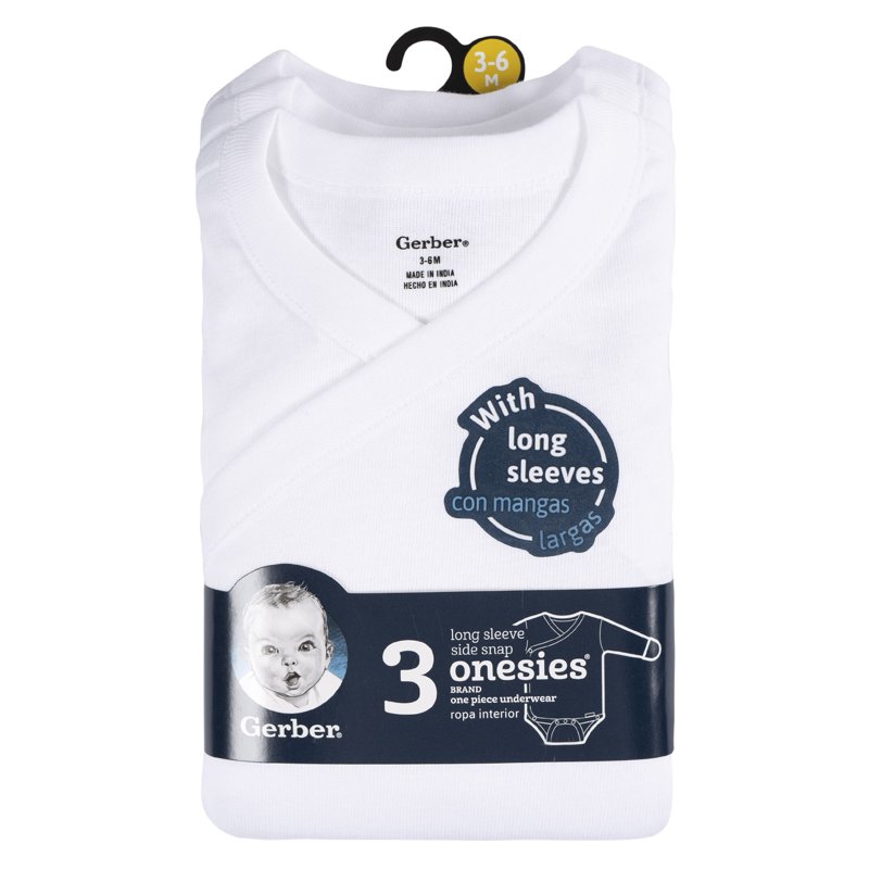 Gerber Baby Unisex Leisure White Sidesnap Cotton Bodysuit 3-Pack Sizes 0/3 Months-3/6 Months