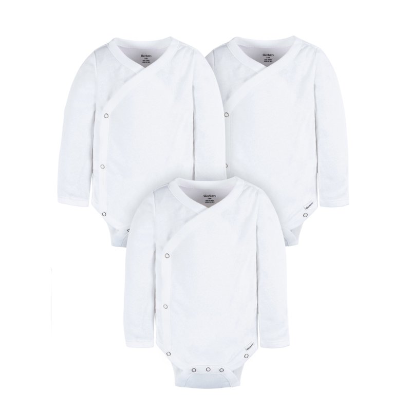 Gerber Baby Unisex Leisure White Sidesnap Cotton Bodysuit 3-Pack Sizes 0/3 Months-3/6 Months