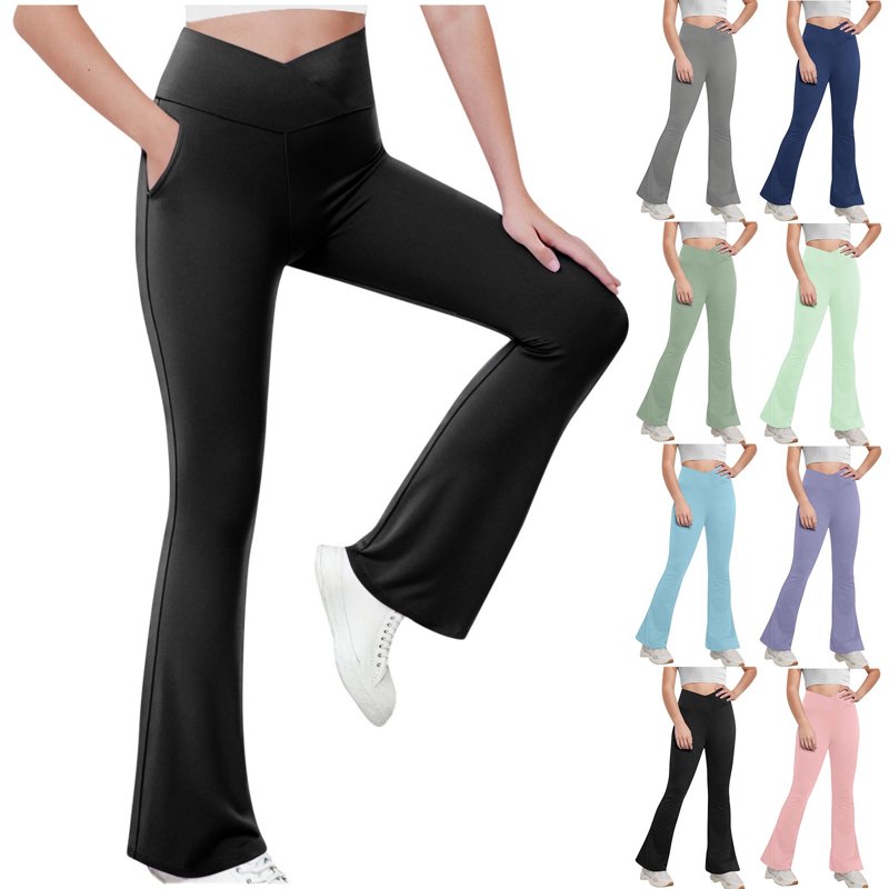 GERsome Girls' Leggings with Pockets Athletic Flare Leggings Kids Teen Dance Yoga Workout Running Pants for 5-15 Years Girls Black