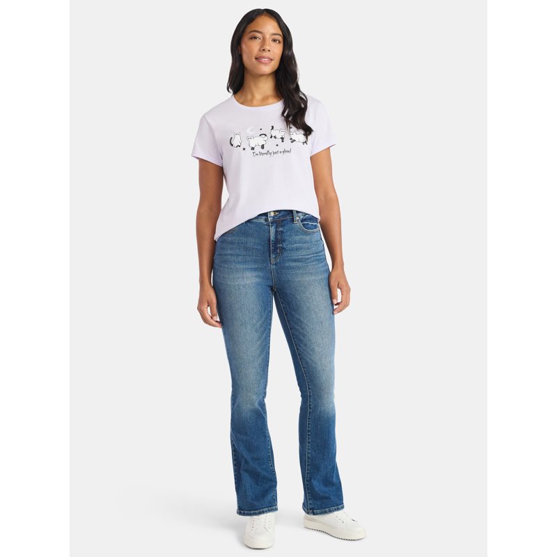 Ghost Cats Women's Halloween Tee With Short Sleeves Sizes XXS-XXL