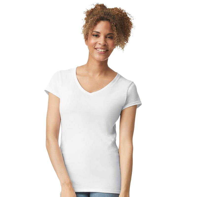 Gildan Women’s V-Neck T-Shirt Single Pack Cotton Softstyle Short Sleeves Blank Tee Size S-2XL