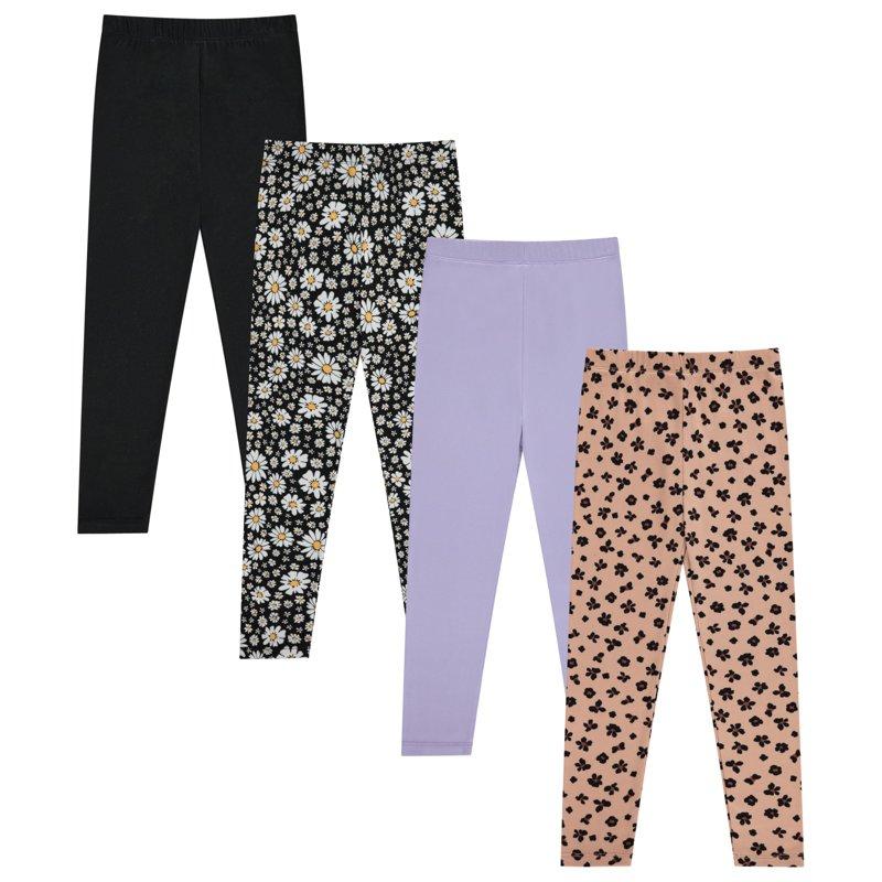 Girls' 4-Pack Fleece Lined Leggings: Whimsical Wonderland of Styles in Sizes 4-16 Unicorns Flowers & Hearts Galore LAVEN 10