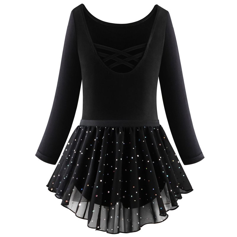 Girls' Dresses Long Sleeve Ballet Skirted Leotards Dance Dresses Tutu Outfit For Ballerina Baby Dress Black 4 Years-5 Years