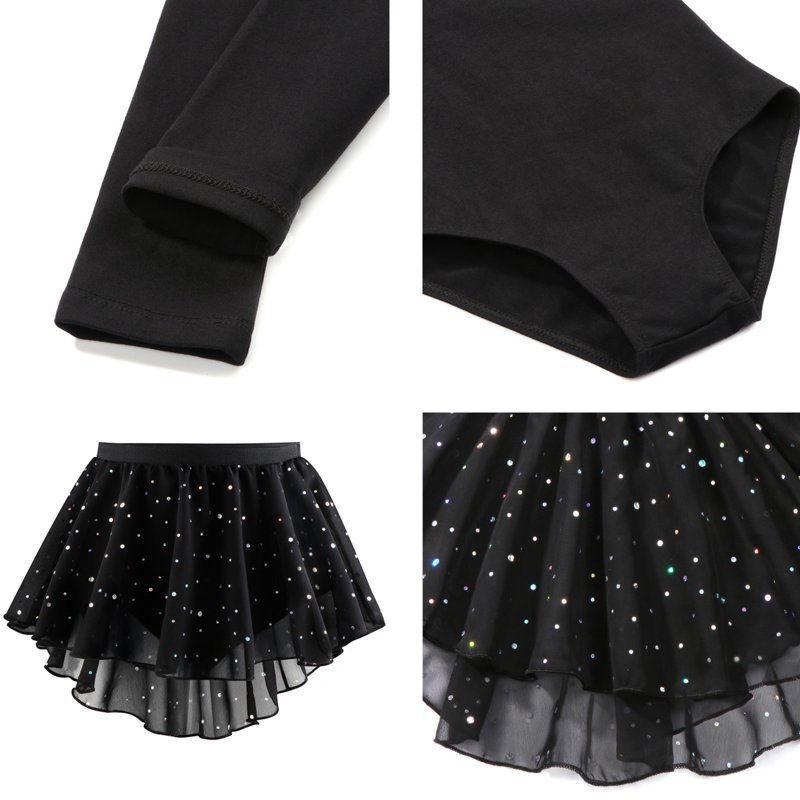 Girls' Dresses Long Sleeve Ballet Skirted Leotards Dance Dresses Tutu Outfit For Ballerina Baby Dress Black 4 Years-5 Years