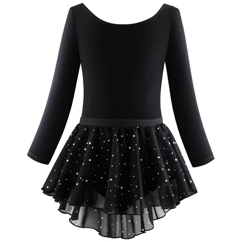 Girls' Dresses Long Sleeve Ballet Skirted Leotards Dance Dresses Tutu Outfit For Ballerina Baby Dress Black 4 Years-5 Years