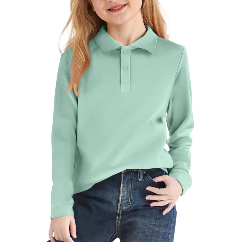 Girls Long Sleeve Interlock Polo School Uniform 6T-10Y Feminine Fit Moisture-Resistant​ Mint Green 8-9Y