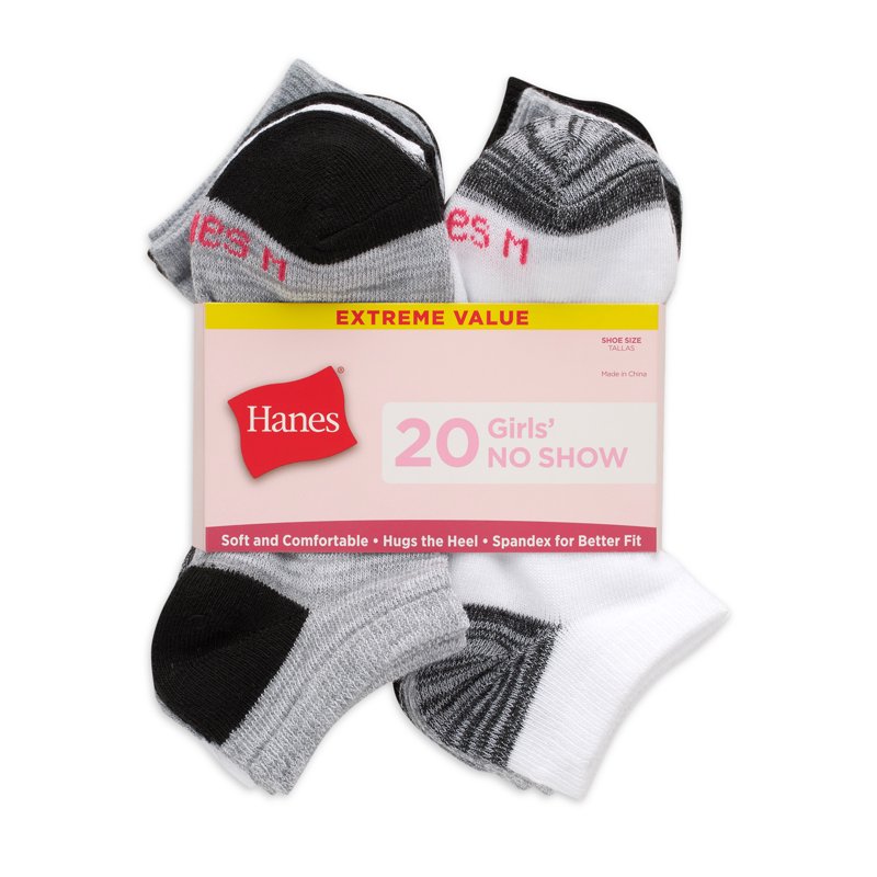 Girls No Show Socks Pack 20 Pairs Stay-Put Low-Cut Girls' Socks