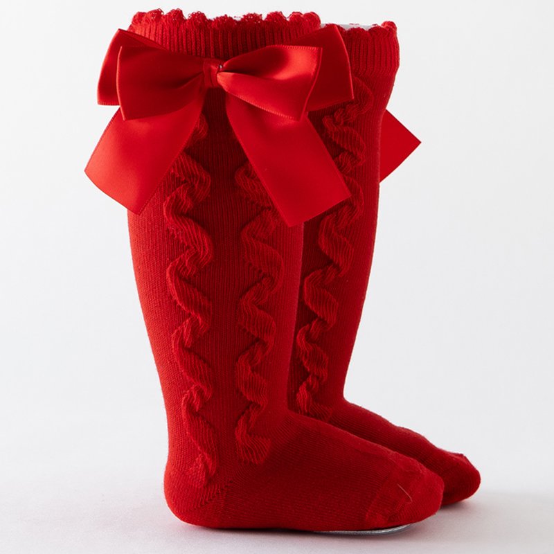 Girls Socks - Girls Cable Knit Tights Cotton Footed Design Warm Stockings Soft Leggings For Toddlers - Kids Socks Color:Red Size:18-36 Months