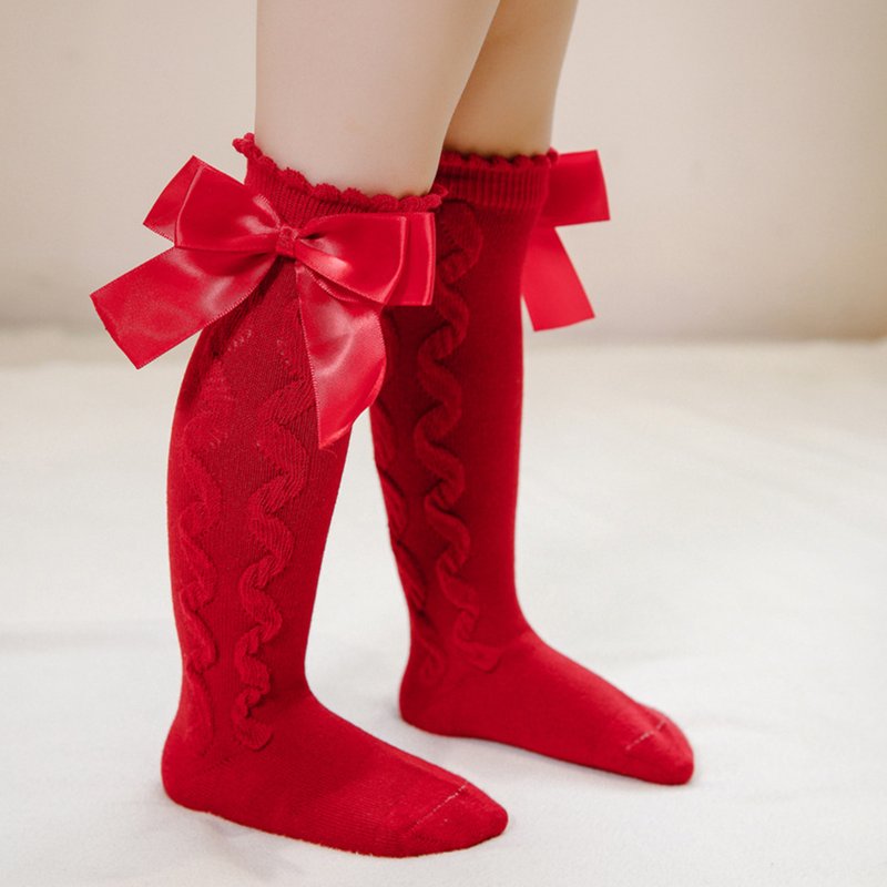 Girls Socks - Girls Cable Knit Tights Cotton Footed Design Warm Stockings Soft Leggings For Toddlers - Kids Socks Color:Red Size:18-36 Months