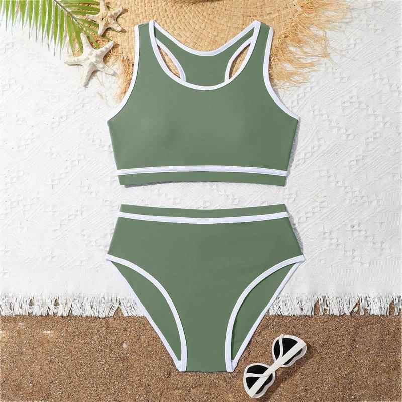 Girls Swimsuits Bikini Set 2 Piece Bathing Suit Color Contrast Trim Swimwear Size 11-16