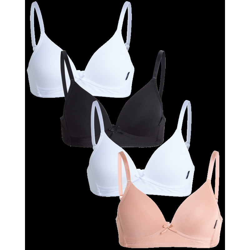 Girls' Training Bra - 4 Pack A-Cup Molded Wire-Free Microfiber Bralette (32A-36A)
